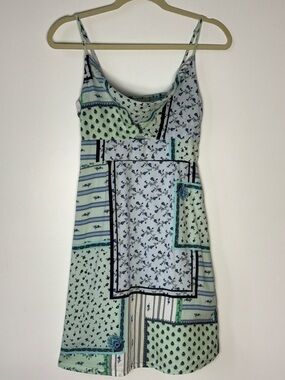 LOFT Mint and Light Blue Smocked Floral Top